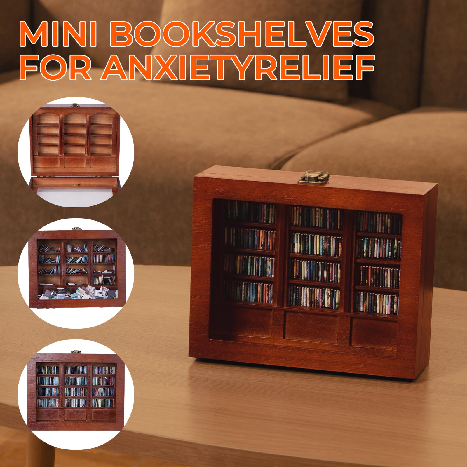 BBVCX Anxiety Bookshelf detailed-spines showcase vintage-book aesthetics on display.