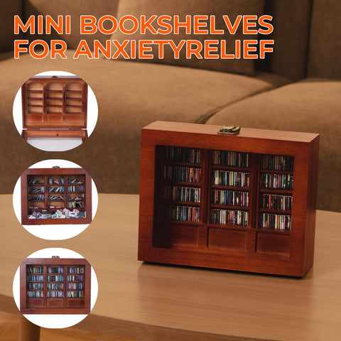BBVCX Anxiety Bookshelf detailed-spines showcase vintage-book aesthetics on display.