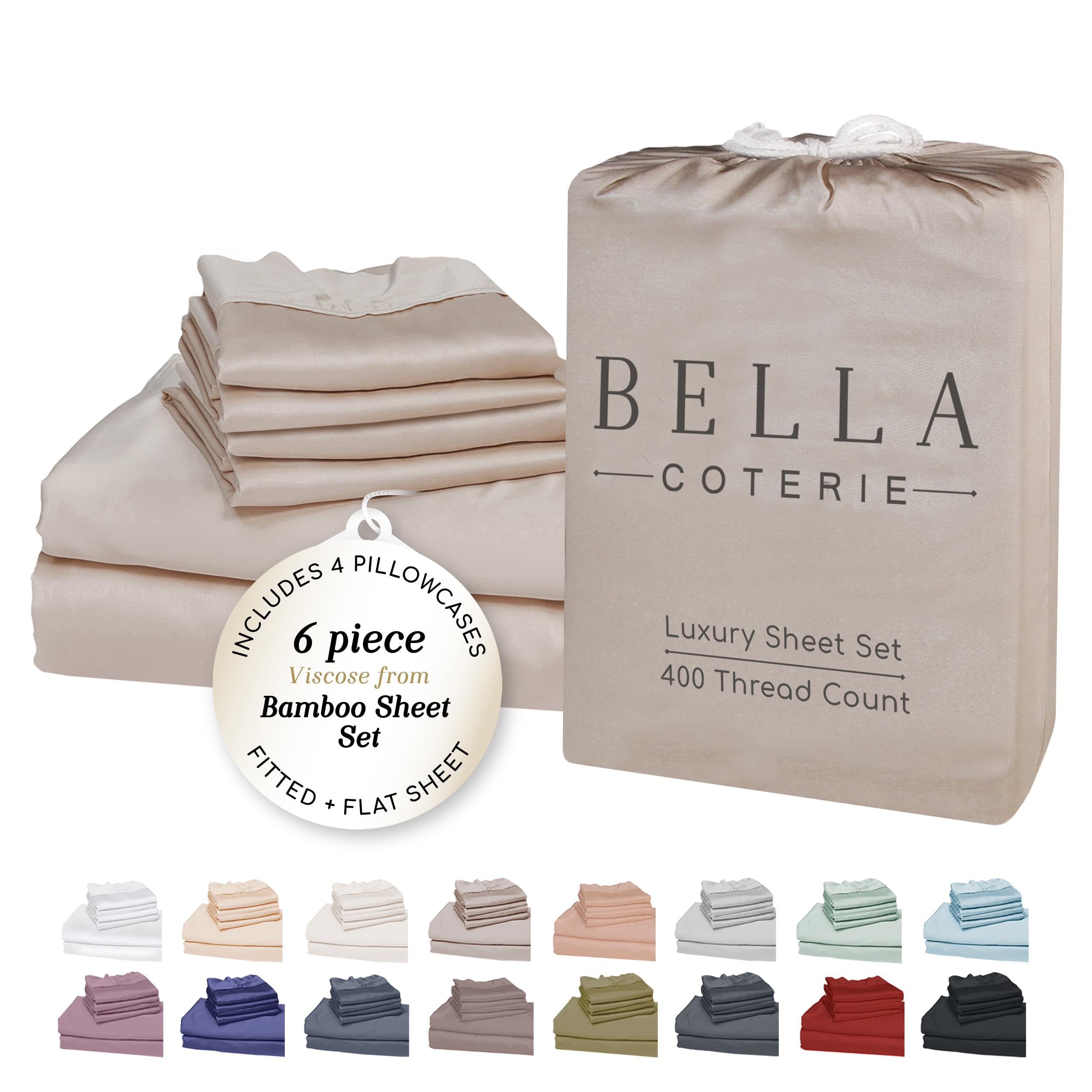 BC Bella Coterie bamboo sheets in dune, king-size close-up, for silky cooling comfort.