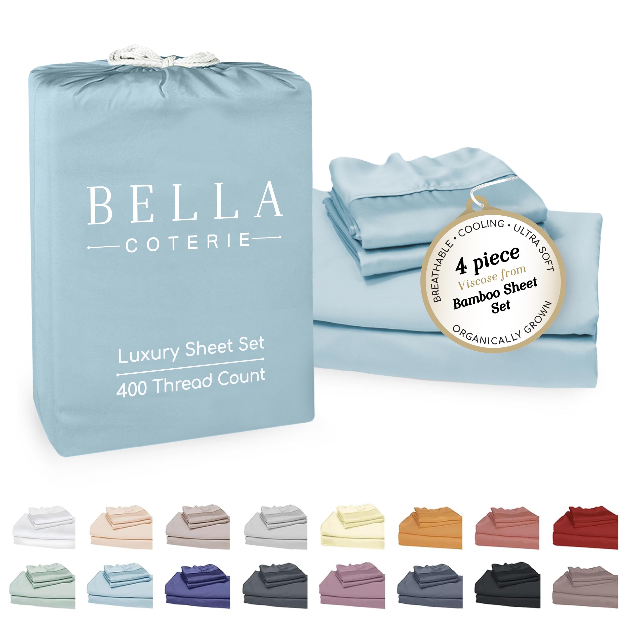 Bella Coterie bamboo viscose sheet set in coastal blue for king size bed with cooling softness