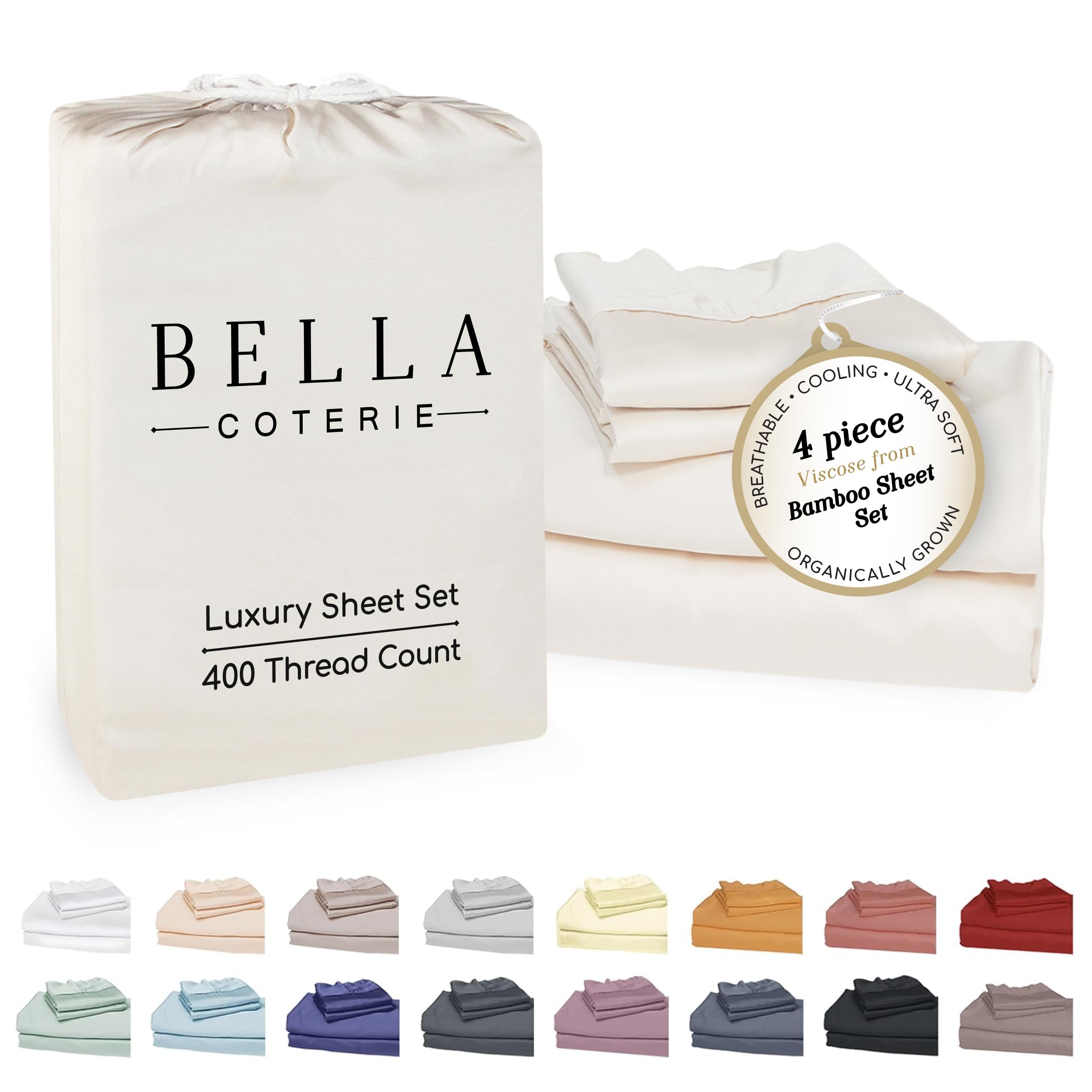 Bella Coterie bamboo viscose sheet set in ivory for a king bed offers cool, silky comfort