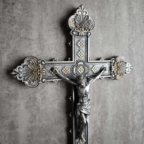 BC BUILDCLASSIC crucifix wall cross, side view, complements traditional living room decor.