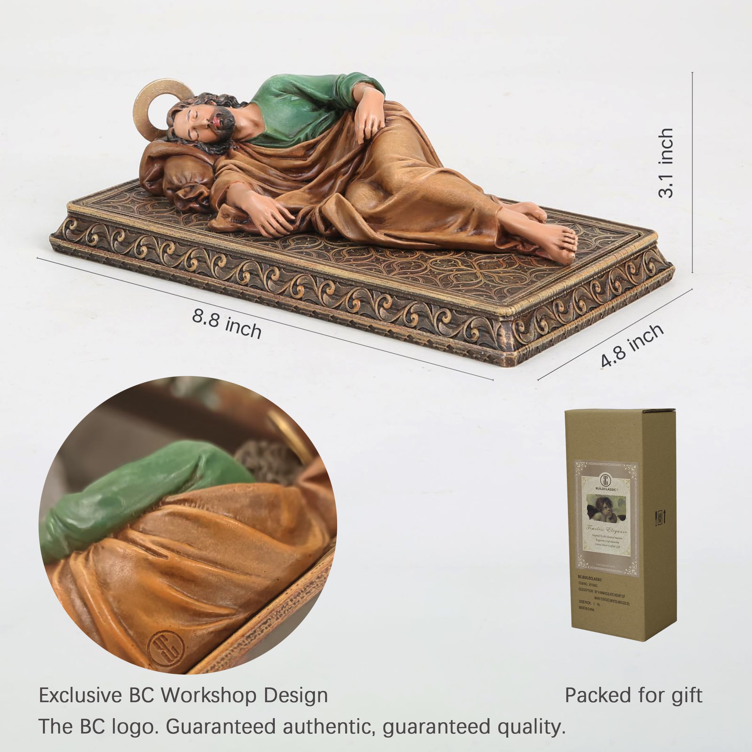 BC Buildclassic Saint Joseph statue with metal halo enhances reverent home decor.