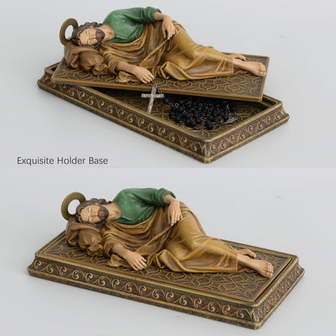 BC Buildclassic Saint Joseph statue with prayer cards holder keeps reminders nearby.