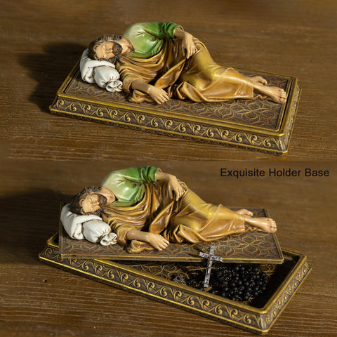 BC BuildClassic rosary holder integration for St. Joseph statue, practical prayer accessory.