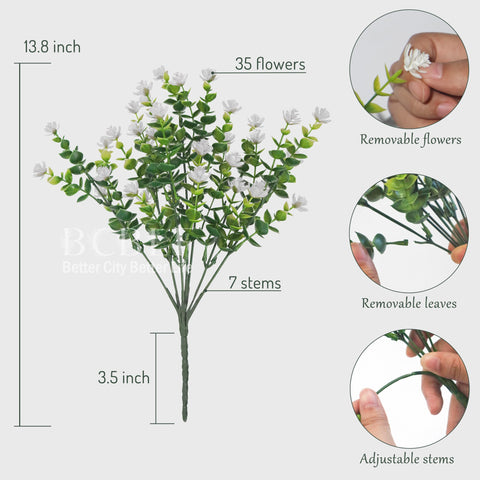 BCBLF white outdoor artificial flowers ready for planters, fade-resistant and maintenance-free
