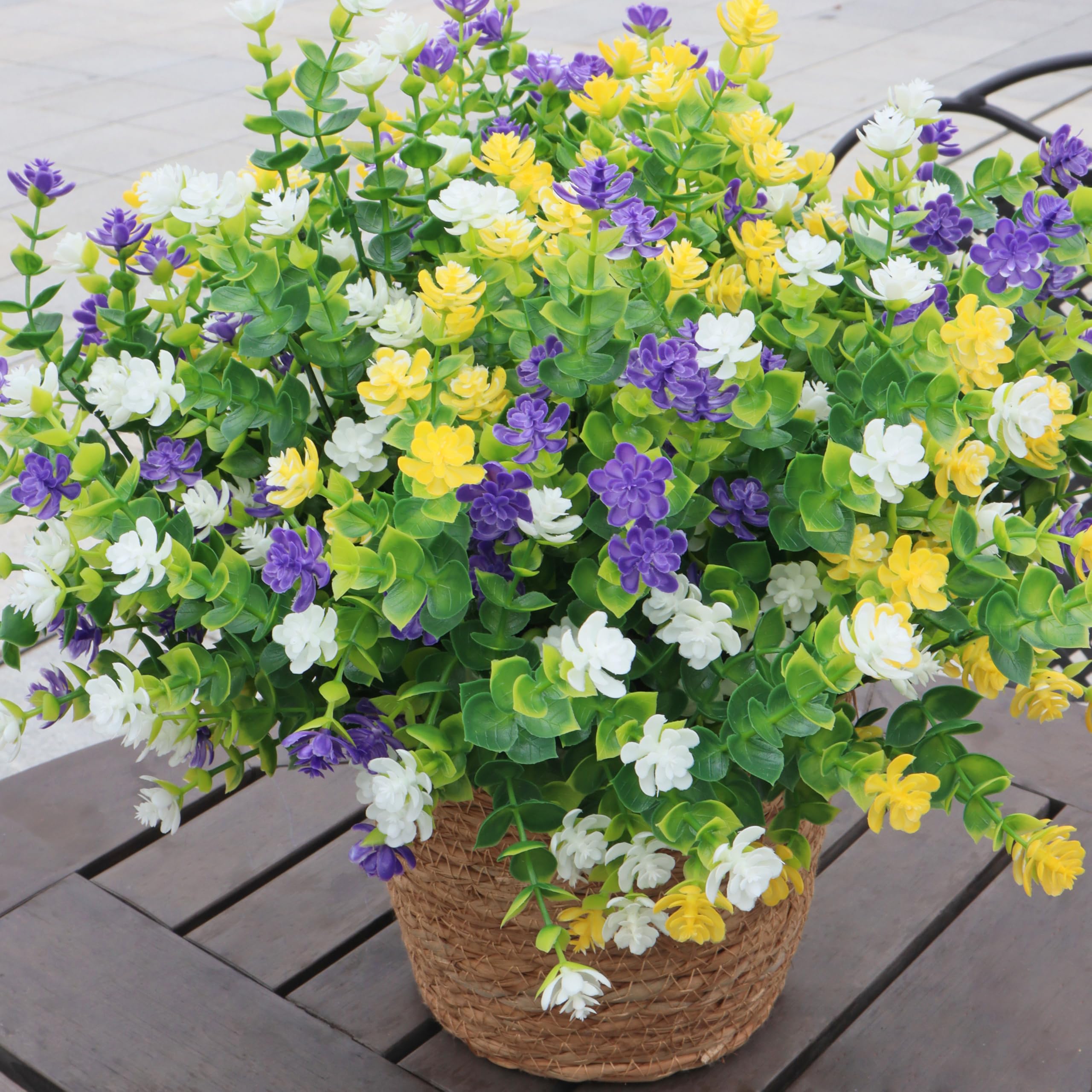 BCBLF UV-resistant artificial flowers on porch showing fade-resistant color