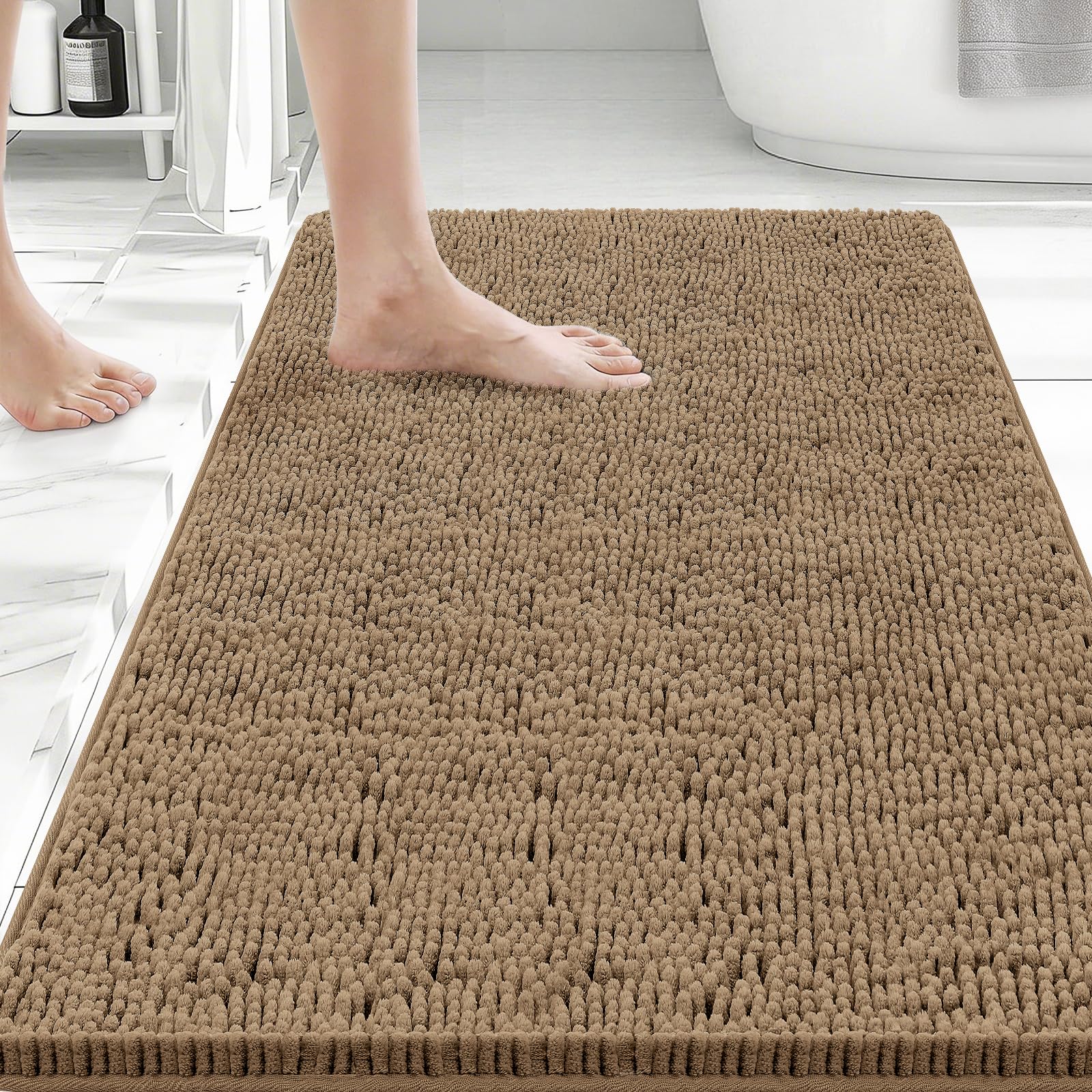 Bcoimo chenille bath mat with soft surface for cozy feet on 36x24 area