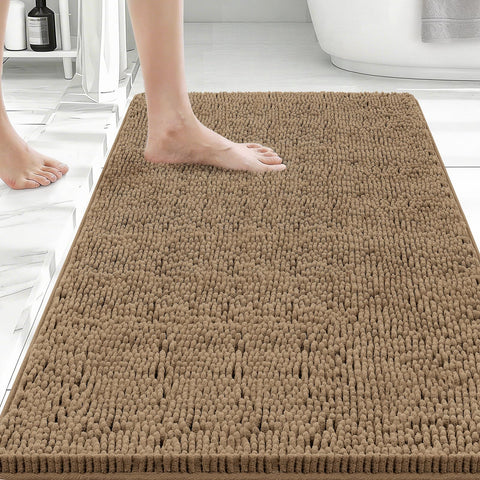 Bcoimo chenille bath mat with soft surface for cozy feet on 36x24 area