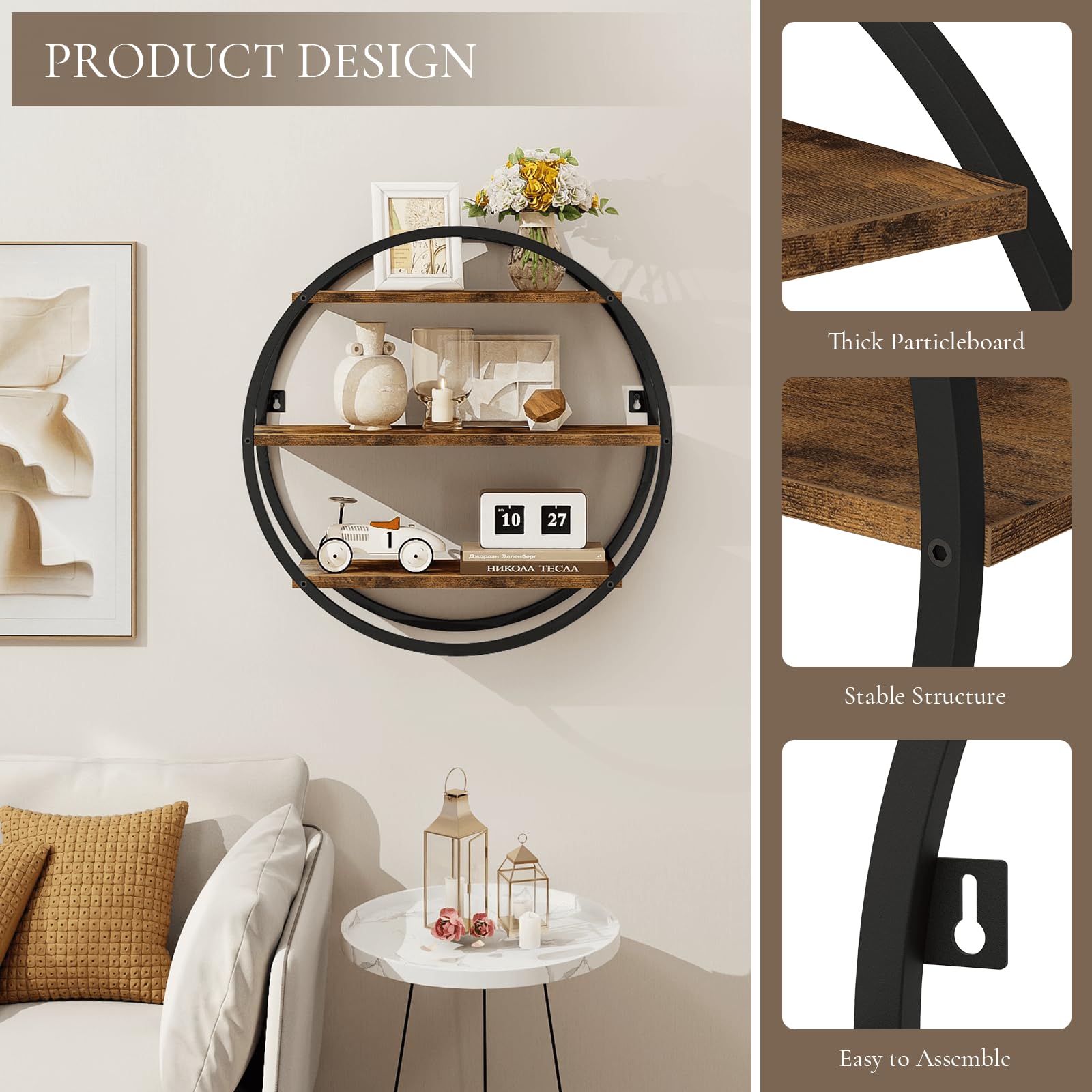 BCOZLUX geometric circle shelf adds modern style and wall storage.