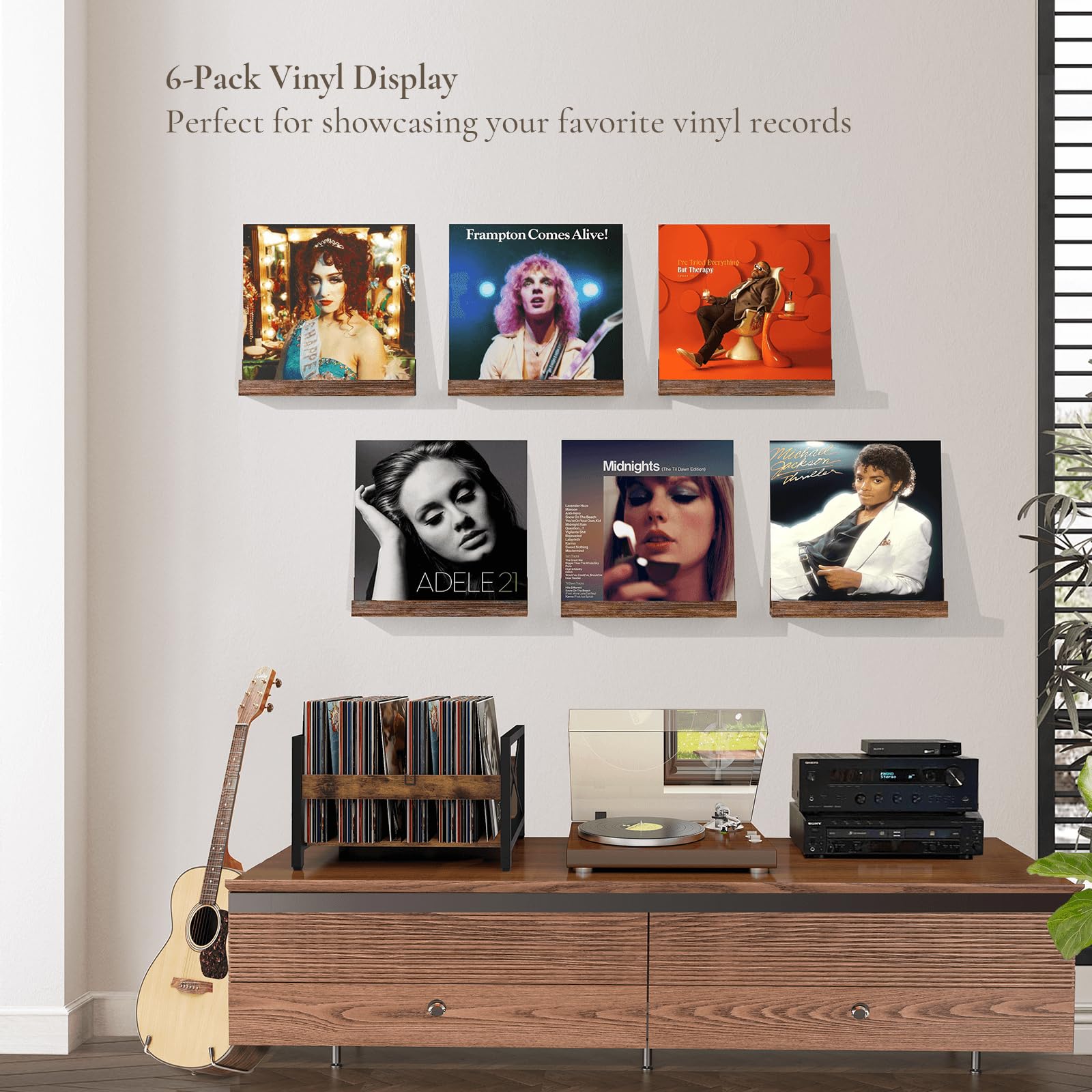 BCOZLUX wooden album shelf showcases records securely with a durable finish