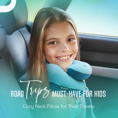 BCOZZY pillow with built-in snap strap attaches to backpacks for easy access.
