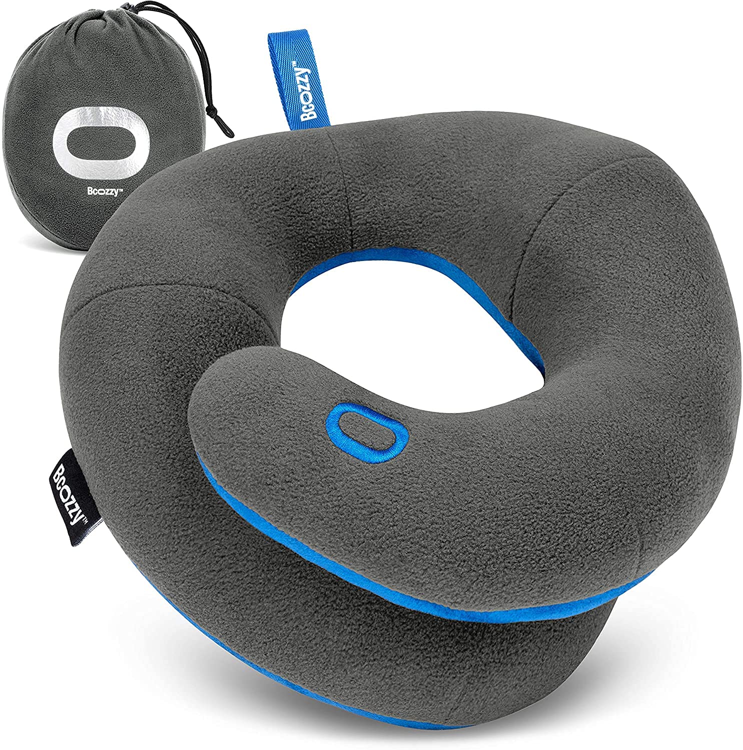 BCOZZY Kids Travel Neck Pillow gray back view supports comfortable neck alignment on long trips.