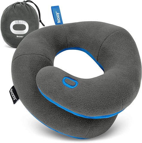 BCOZZY Kids Travel Neck Pillow gray back view supports comfortable neck alignment on long trips.
