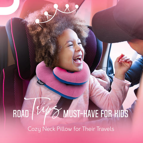 BCOZZY Kids Travel Neck Pillow medium navy side view with adjustable fit