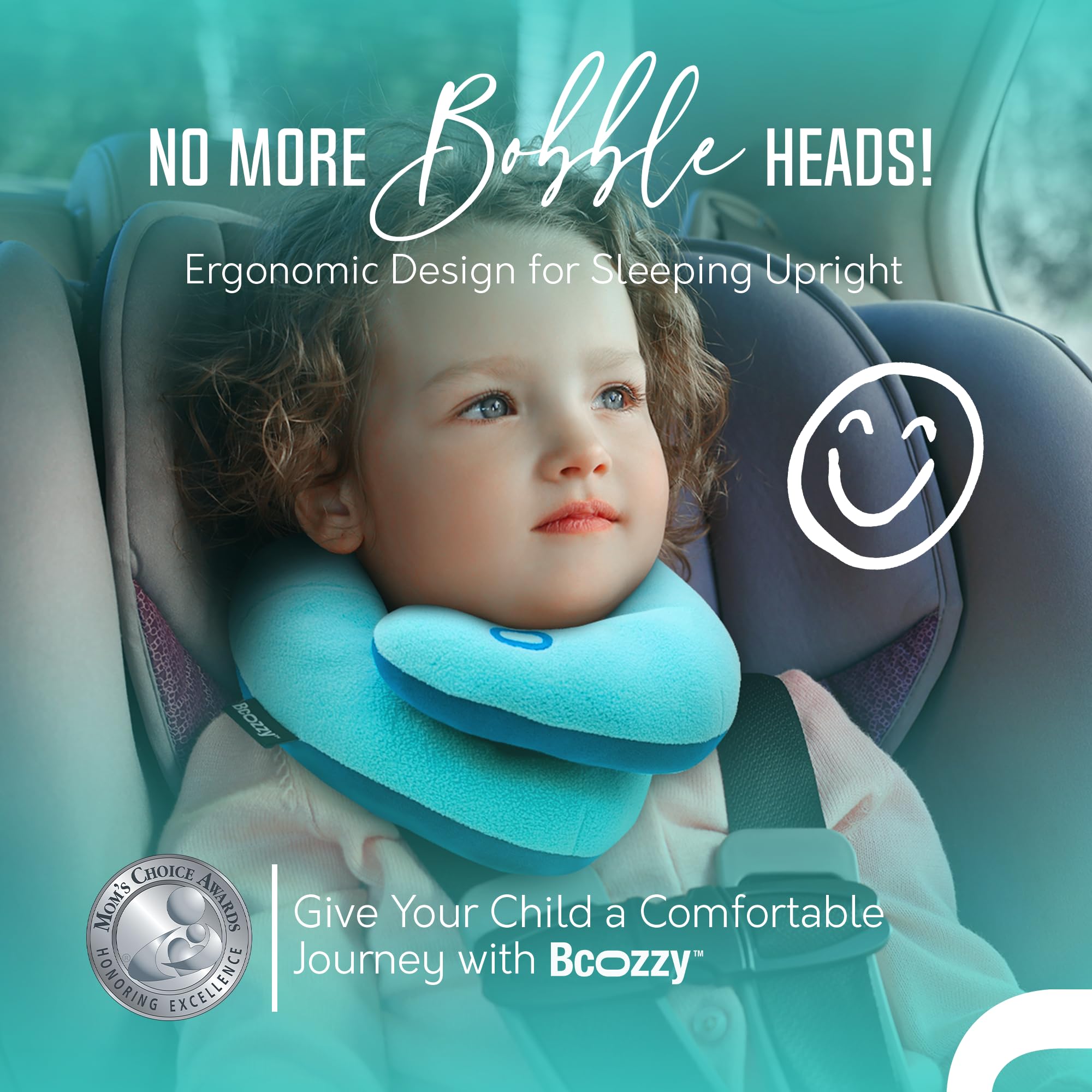 BCOZZY Kids Travel Neck Pillow small navy front view shows restful design