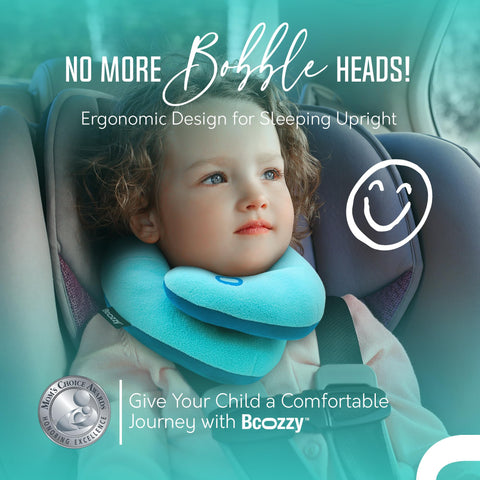 BCOZZY Kids Travel Neck Pillow small navy front view shows restful design