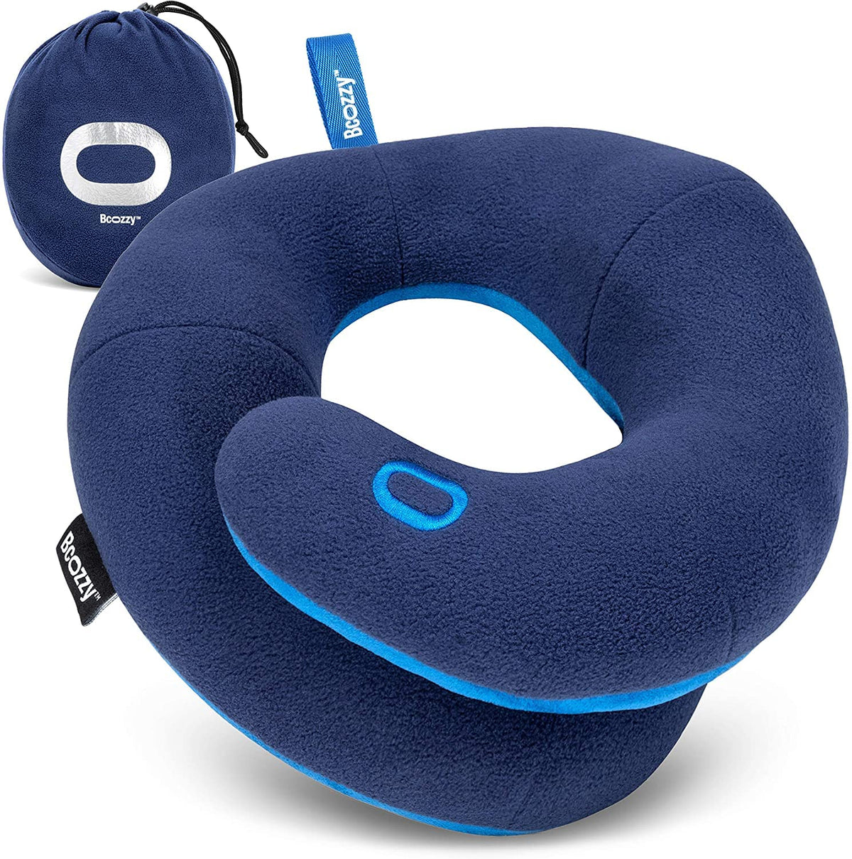 BCOZZY Kids Travel Neck Pillow small navy side view for stable neck support