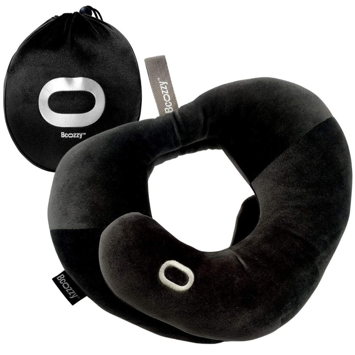 BCOZZY neck brace pillow with flat-back design for upright travel comfort.