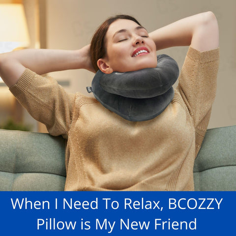 BCOZZY neck brace pillow flat-back design keeps head from tilting forward