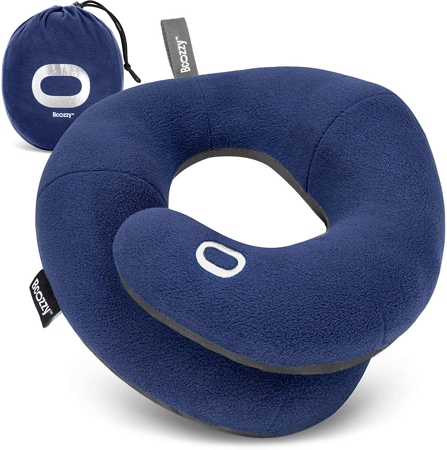 BCOZZY Travel Neck Pillow front view highlights double head and neck support for flights
