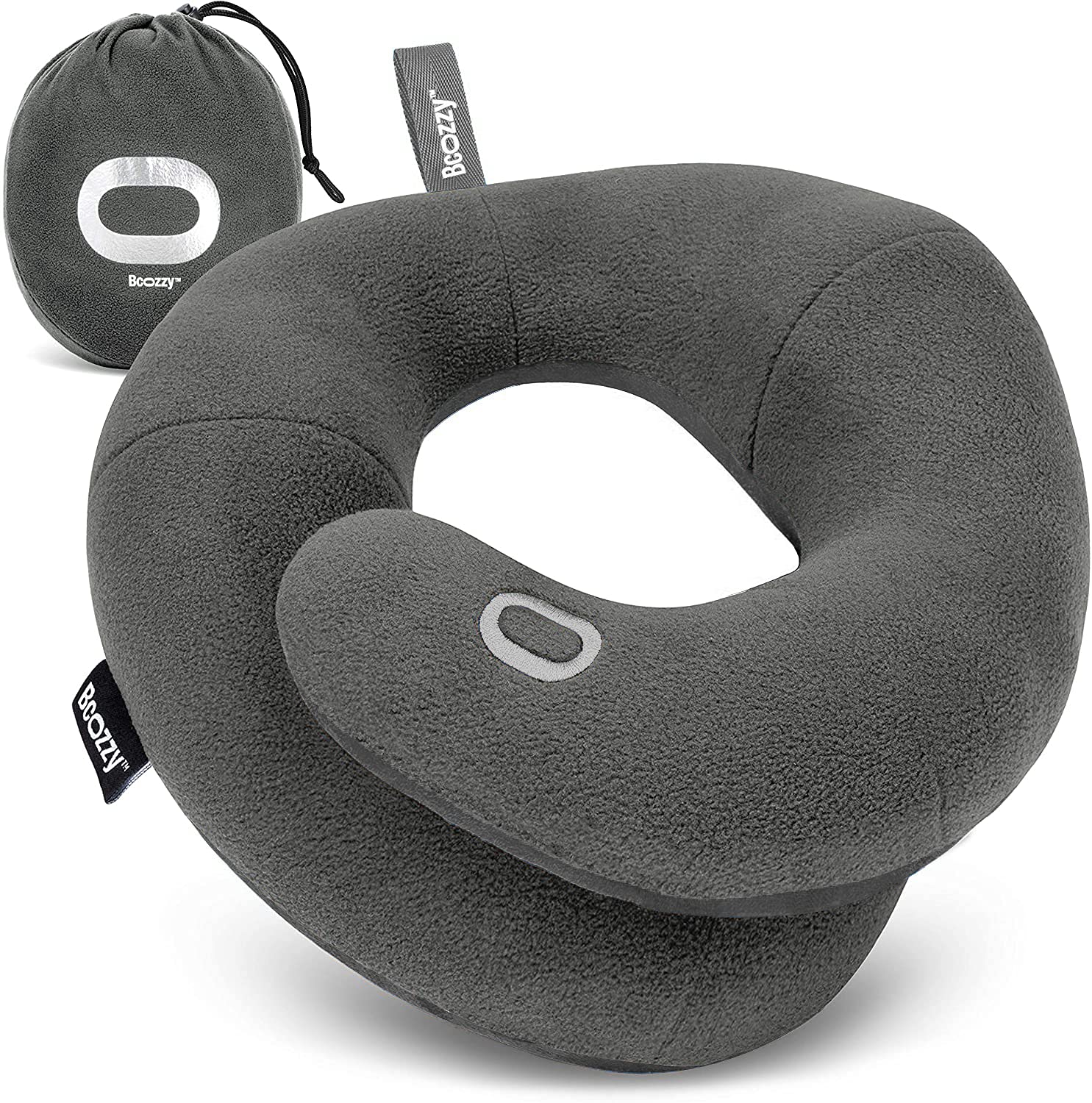 BCOZZY travel neck pillow front view highlighting double support for head and neck