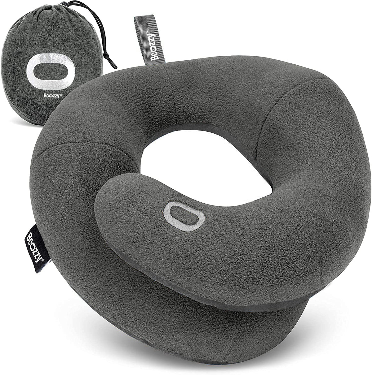 BCOZZY travel neck pillow front view highlighting double support for head and neck