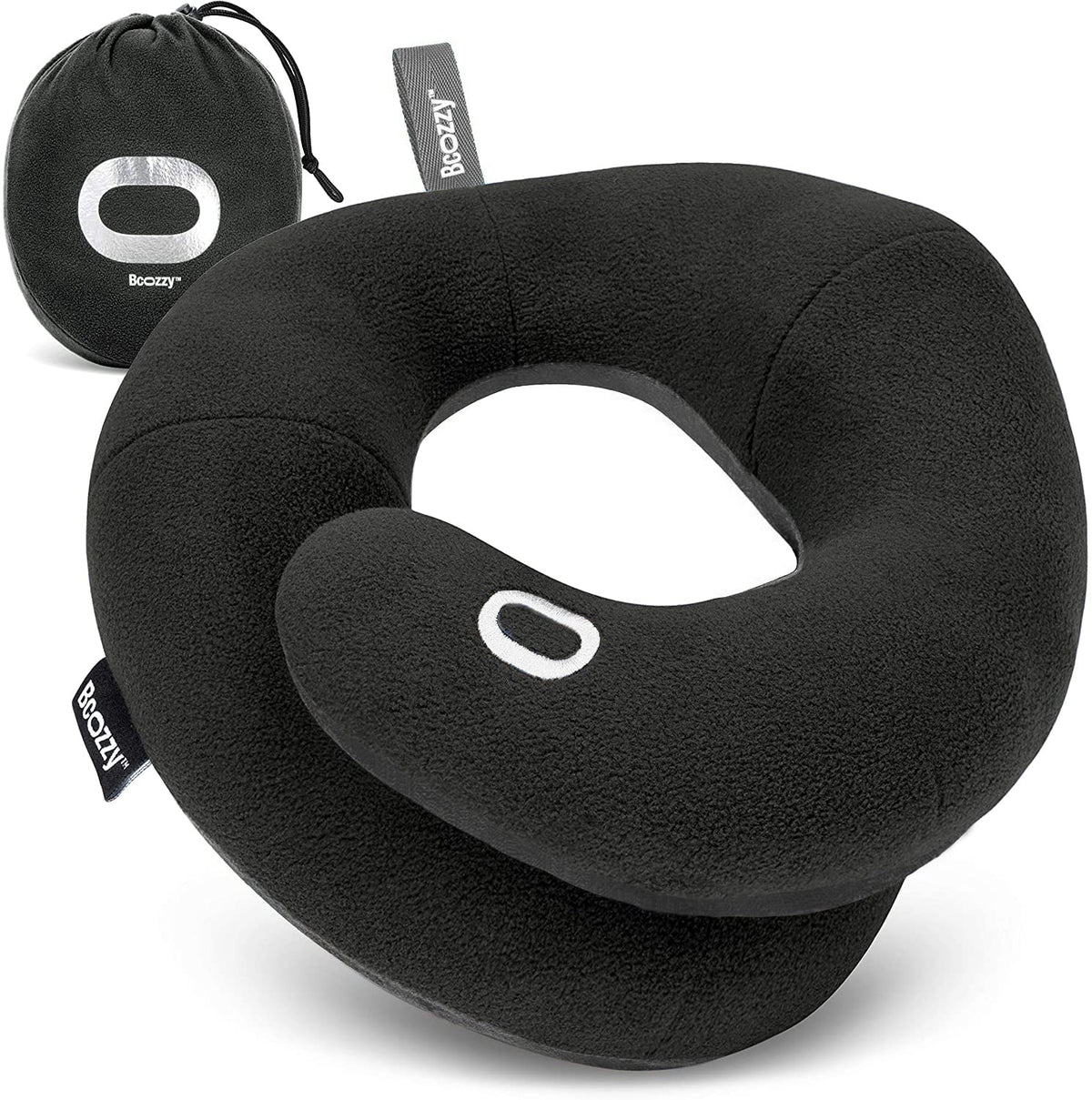 BCOZZY travel neck pillow front view highlighting double support for neck and head.