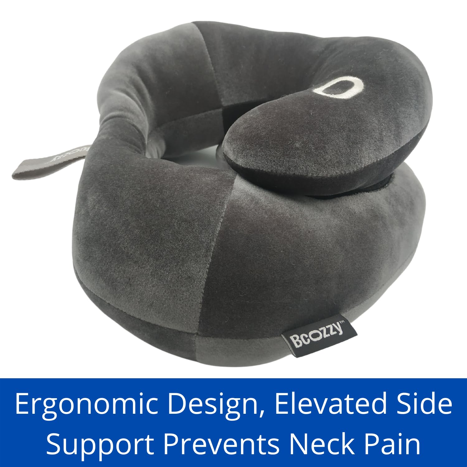 BCOZZY travel pillow navy snap-loop clip for luggage attachment