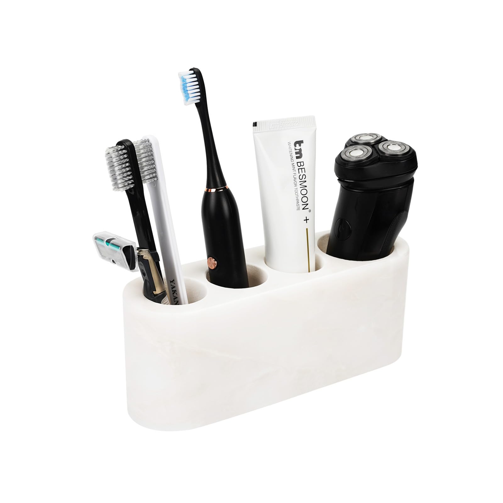 BCS marble toothbrush holder in white keeps brushes organized and dry