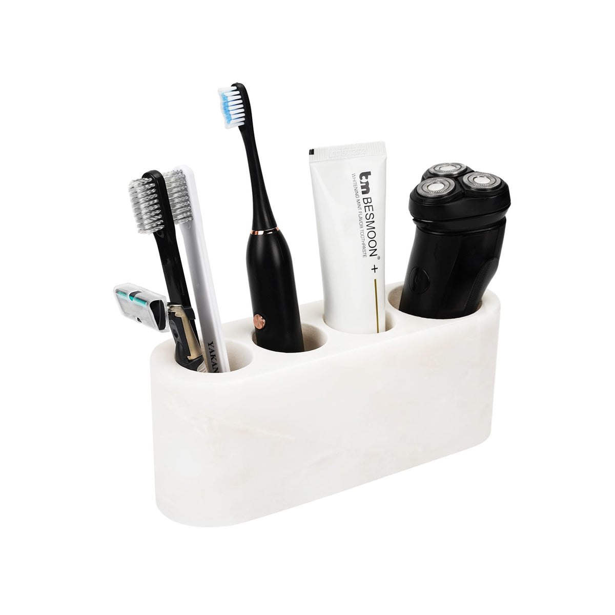 BCS marble toothbrush holder in white keeps brushes organized and dry