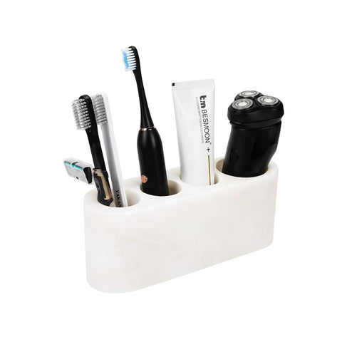 BCS marble toothbrush holder in white keeps brushes organized and dry