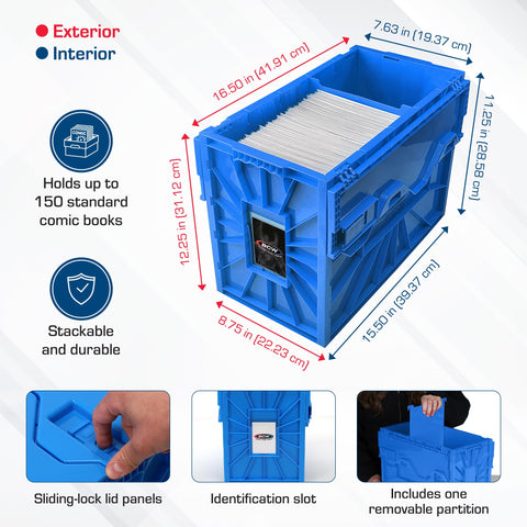 BCW bin with identification slot and movable partition for easy labeling.