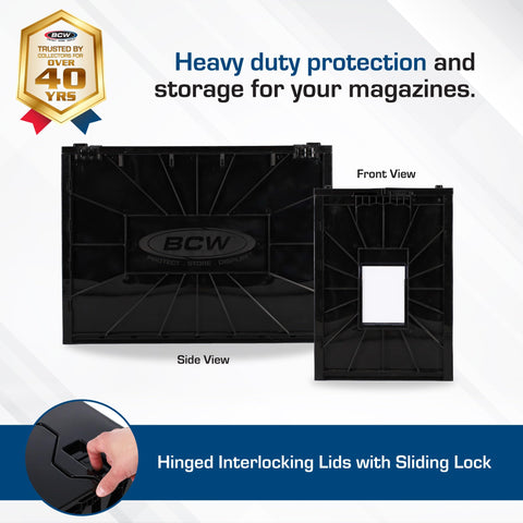 BCW Magazine Bin side view showing compact profile for small spaces.