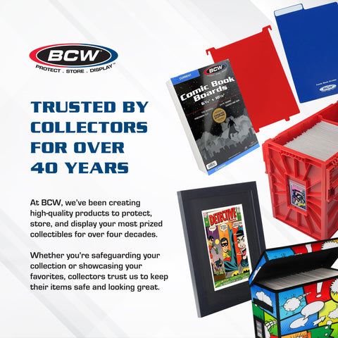 BCW Short Comic Bin five-pack configuration on a shelf