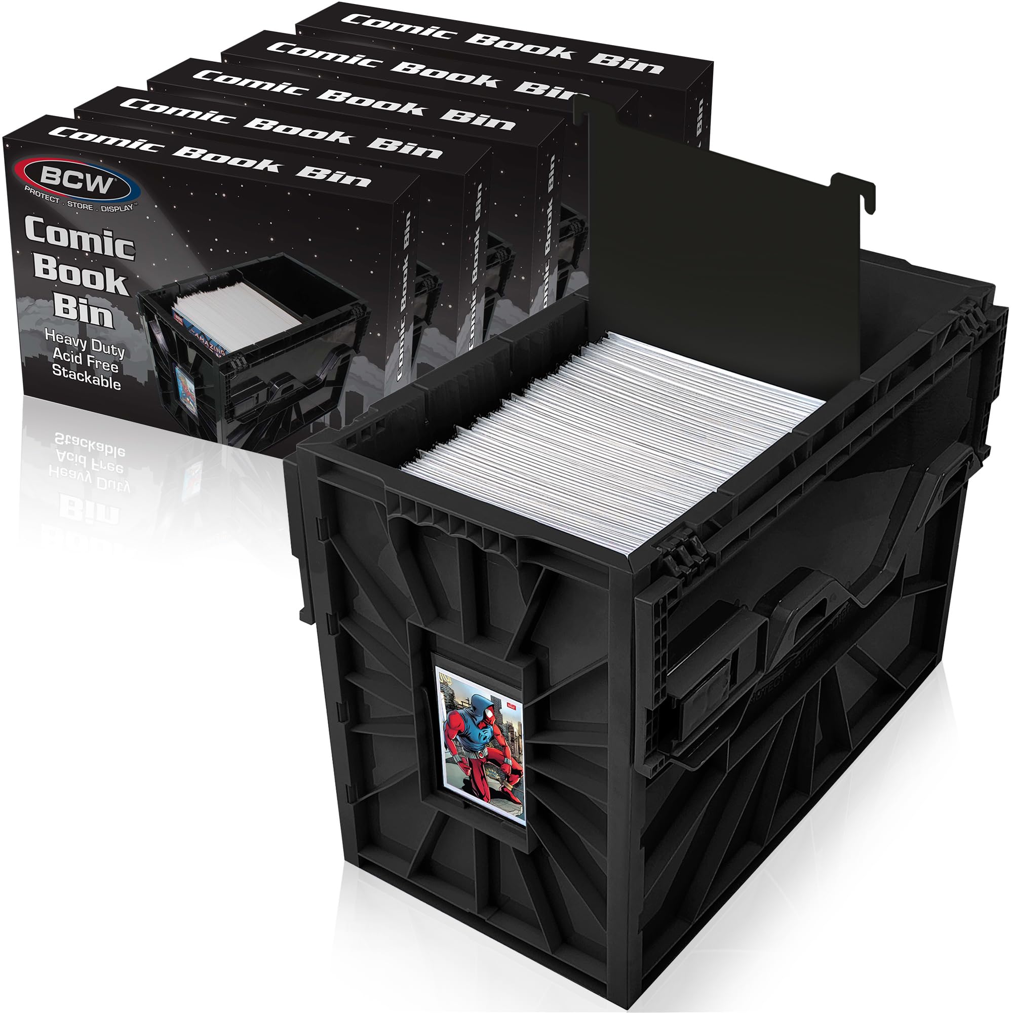 BCW Short Comic Bin front view showing 150 comic capacity for organized collections