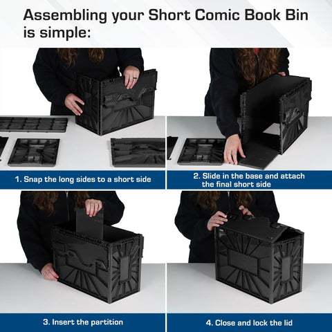 BCW Short Comic Bin interlocking panels and sliding locks for secure storage