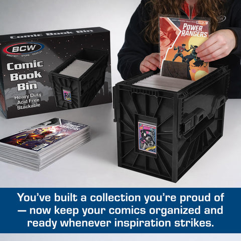BCW Short Comic Bin stacked two high for space-saving vertical storage