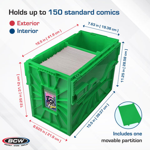 Acid-free plastic BCW bin provides safe storage for comics