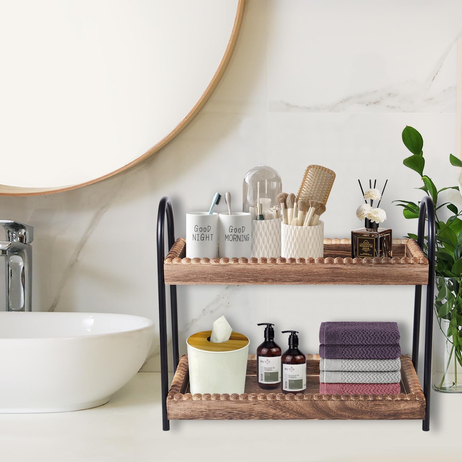 BDBDYEAY wooden tray elevates hygiene by keeping items dry.