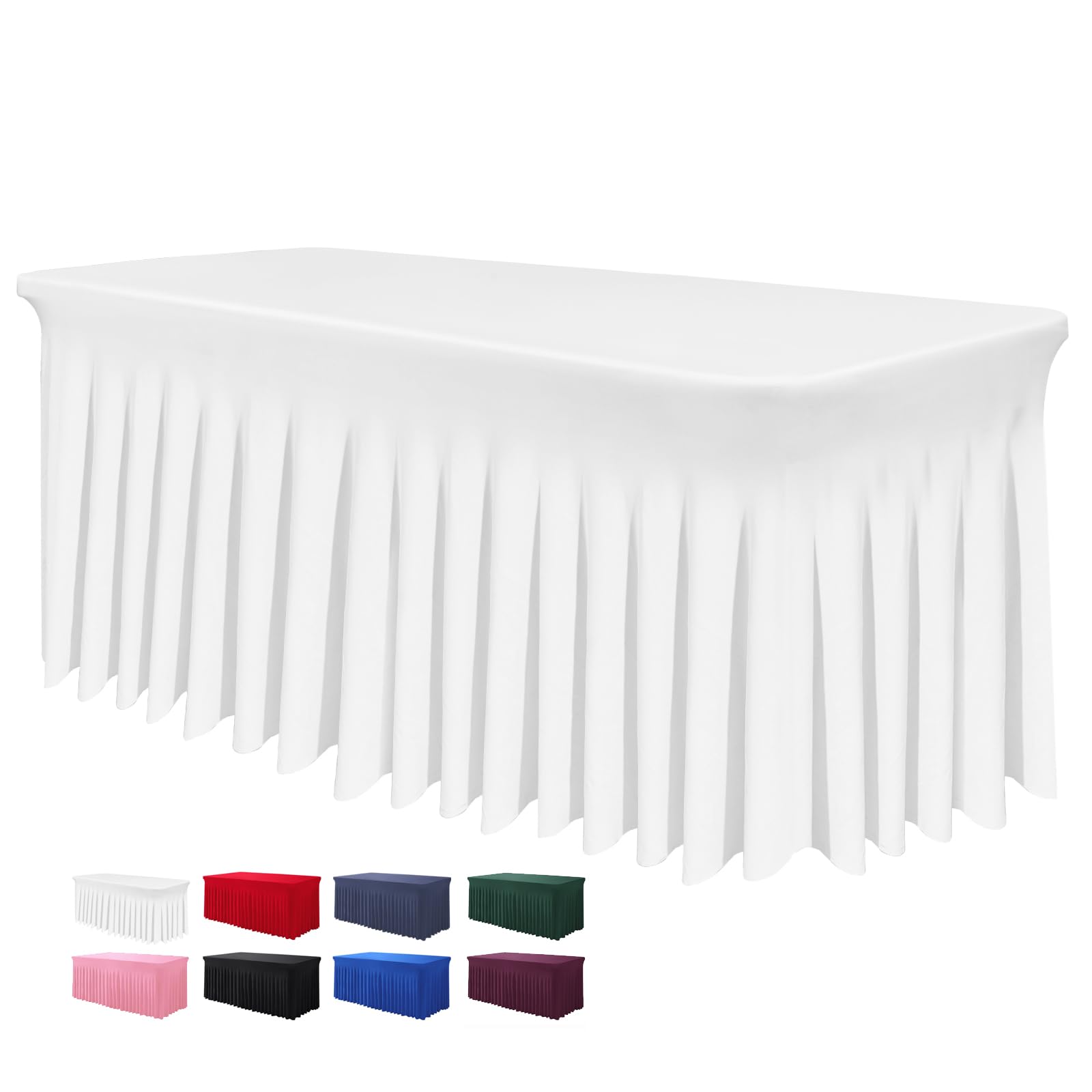 BDDC 6ft rectangle table skirt with seamless one-piece design for a polished banquet setup.