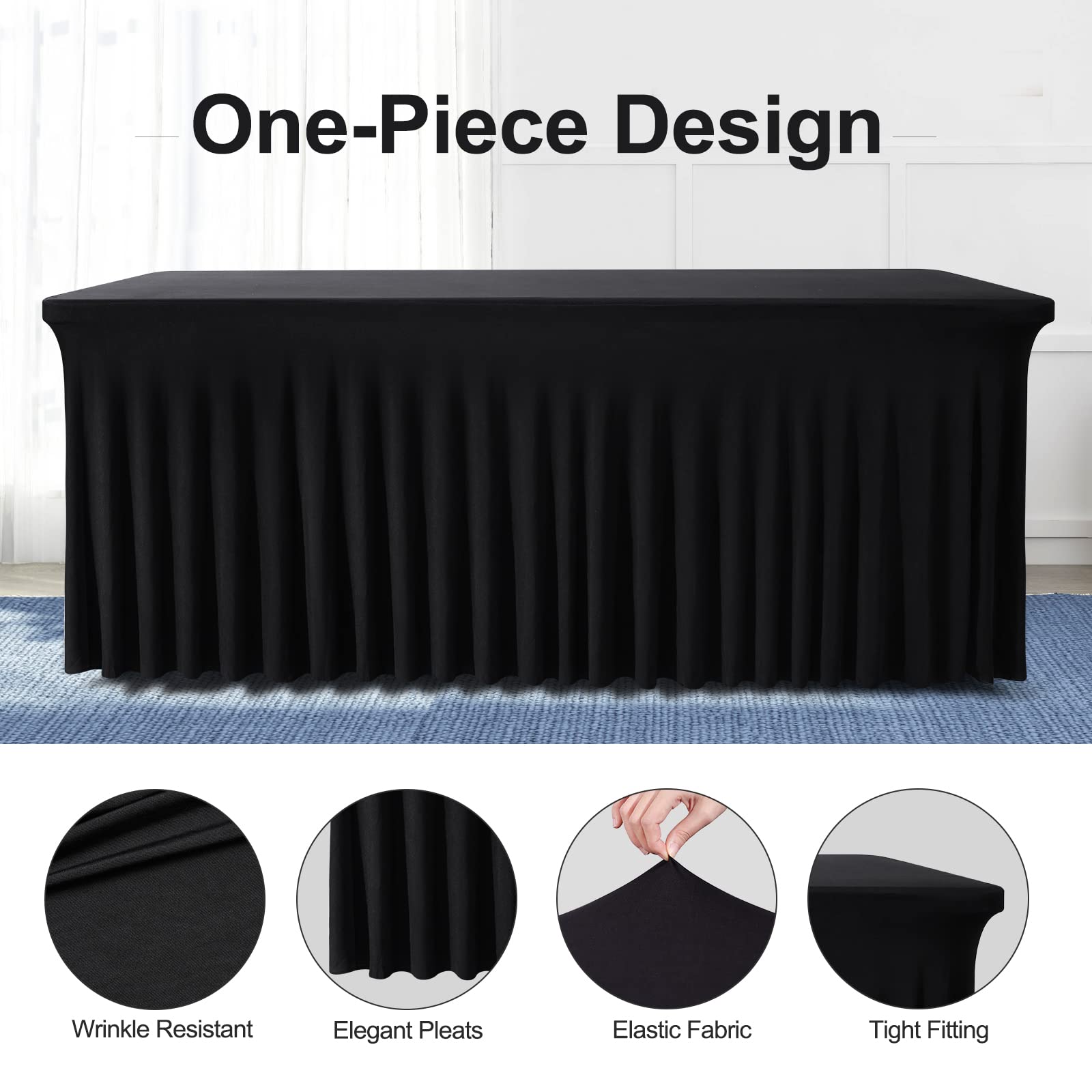 BDDC one-piece tablecloth-skirt elastic provides fast, secure fit for a rectangle table.