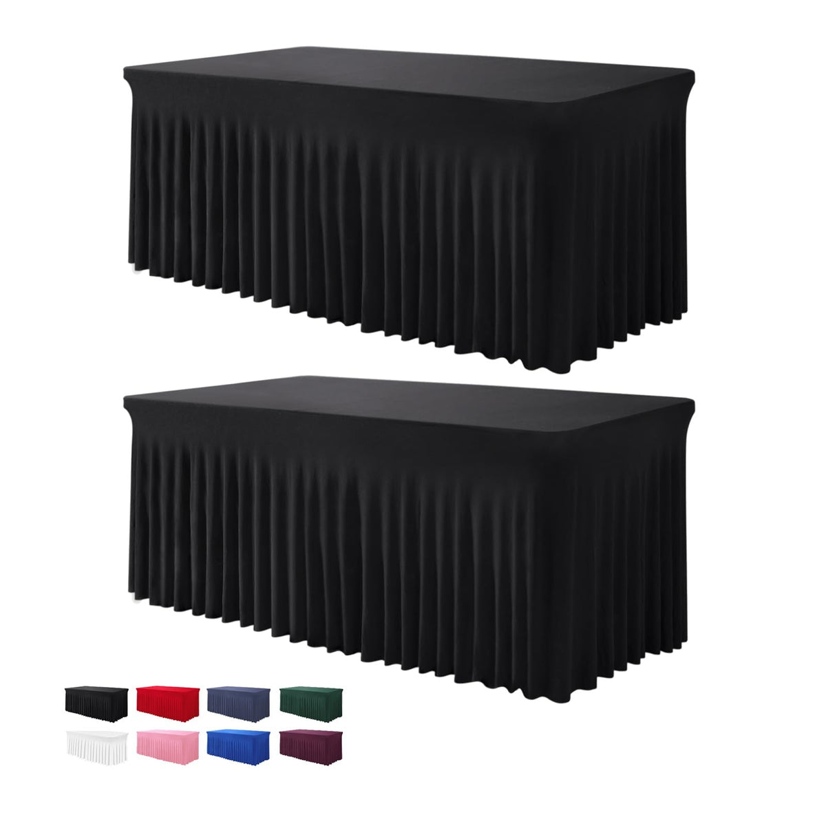 BDDC 6ft black rectangle table skirt with seamless one-piece design.