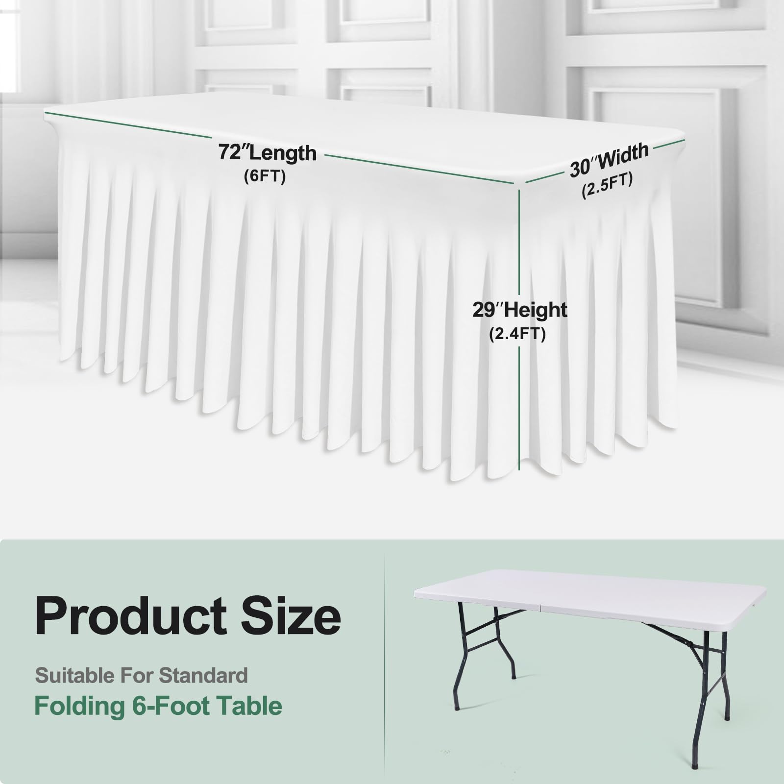 BDDC 6ft table skirt easy to install - no clips required, quick transformation