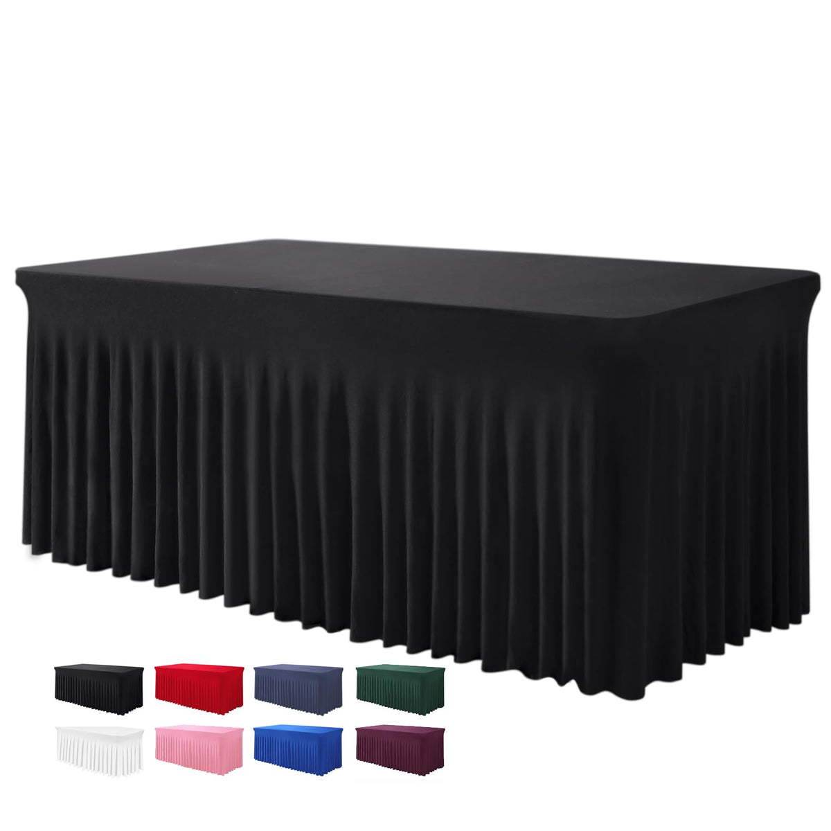 BDDC table skirts 6ft rectangle black cover for a sleek, professional event look.