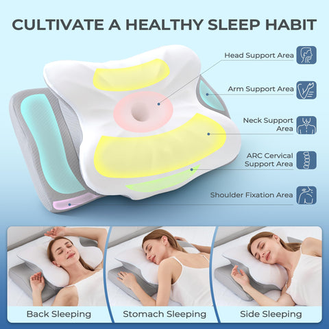 BDEUS dual-height design adapts to side and back sleeping positions.