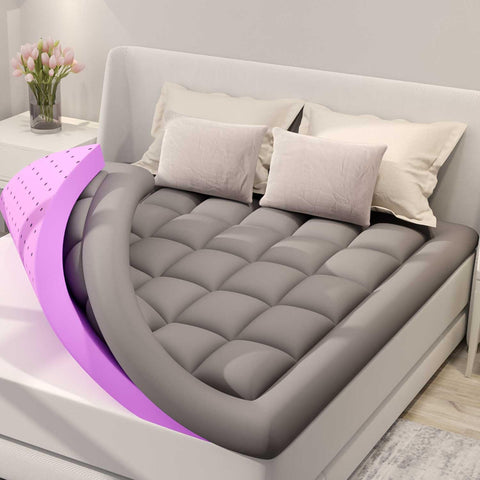 BDEUS dual layer topper on California King with 2 inch gel memory foam for cooling comfort