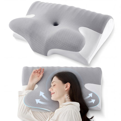 BDEUS ergonomic cervical pillow front view shows dual-sided design for personalized comfort