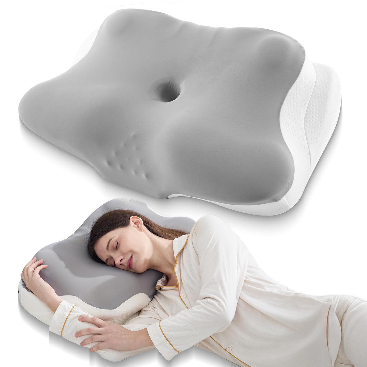 BDEUS Sleep Apnea Pillow front view highlighting ergonomic neck support.