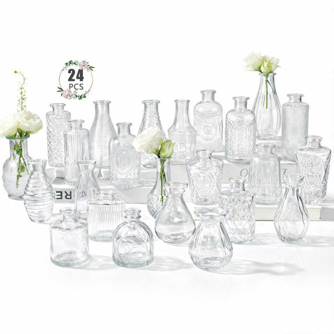 BEAHOT 24-pack bud vases with varied shapes for elegant centerpieces